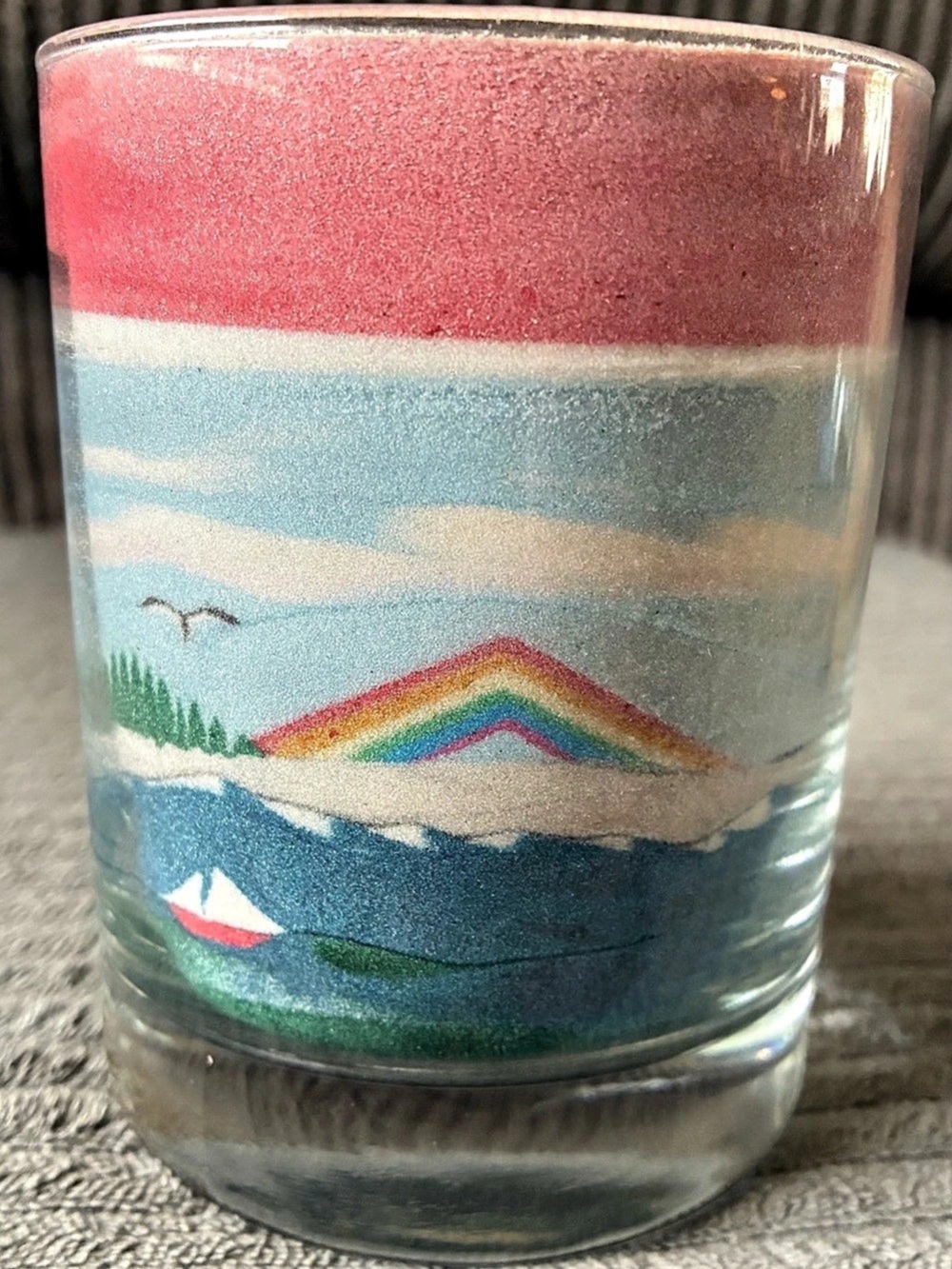 Ocean Landscape Sand Art Seagull Candle Holder Glass Rainbow Motive